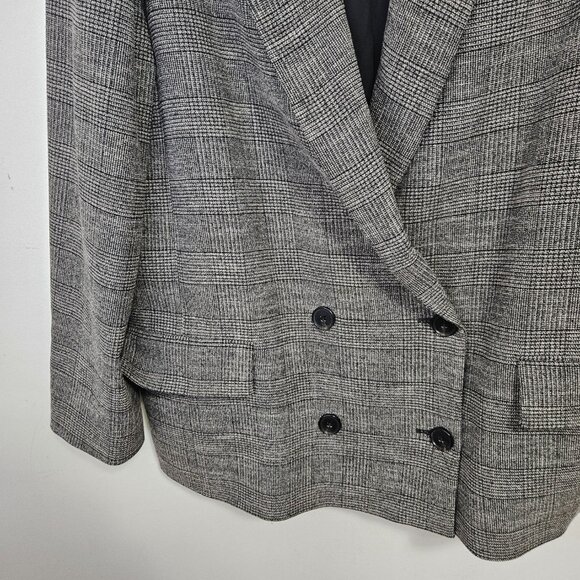 All Saints Helei Oversize Double Breasted Plaid Blazer Jacket Sz 10 Grey L - Picture 5 of 13